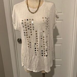 NWT Off-White Metallic Sequined Short Sleeve Top, Size L